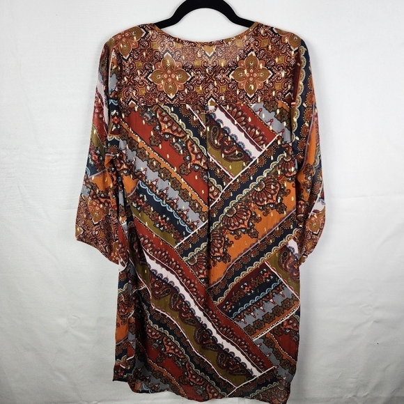 Fig and Flower Paisley Half Button Up Mini Dress Size Medium Fall Autumn - Picture 2 of 6